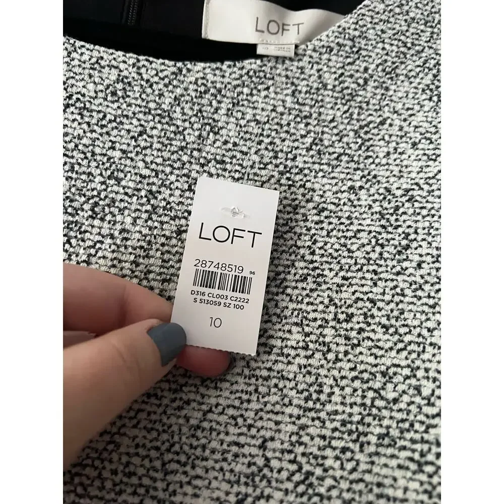 NWT LOFT Women Round Neck Speckled Tweed Sheath Dress Short Sleeve Gray Size 10 - Picture 8 of 10